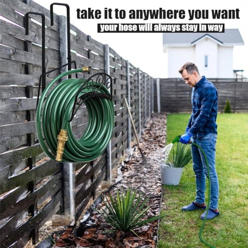 Garden Hose Holder, Water Hose Holder,Sturdy Hose Reel Holds, Metal Water Hose Stand for Outside -Wall Mount Or Hanger (Black)