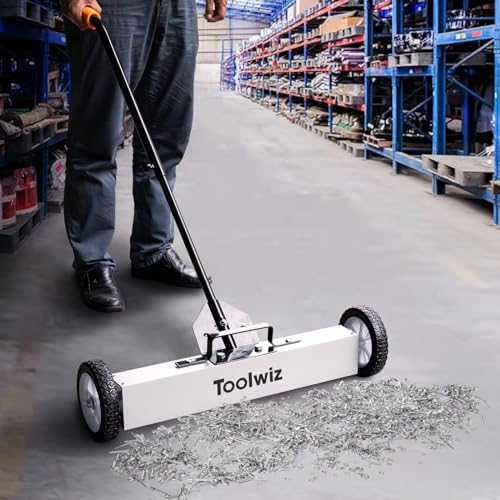 Toolwiz Magnetic Pick Up Sweeper with Wheels 24-inch Large Magnet Pickup Lawn Sweeper Roofing Tools, 33Lbs Yard Tools with Telescoping Holder and Quick Release Latch for Heavy Duty Metal Clean up by Toolwiz - Image 2