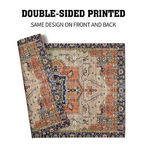 Image of Aztec Terracotta Boho Placemats Set of 6 Vintage Rust Retro Carpet Linen Washable Kitchen Dining Table Mats Stain Heat-Resistant Desktop Decor Place Mats for Home Party Indoor 12x18 Inches