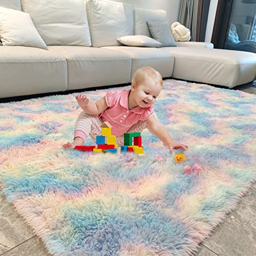 Dovfa Nursery Rug: 5X8Ft Area Rug Rainbow Rug Anti-Skid Soft Living Room Rug Large Area Rug - Carpet For Bedroom For Nursery Teen Dorm Indoor Home Decor #TOP2