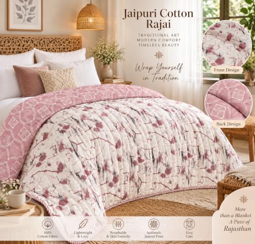Image of RRC Jaipuri Floral Print Double Bed Razai | Cotton Lightweight AC Quilt | Soft Jaipuri Rajai | 200 GSM| Double Bed Quilt Pack of 1
