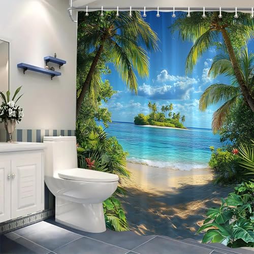 Rideau de douche plage tropicale turquoise lavable en machine 130x183cm