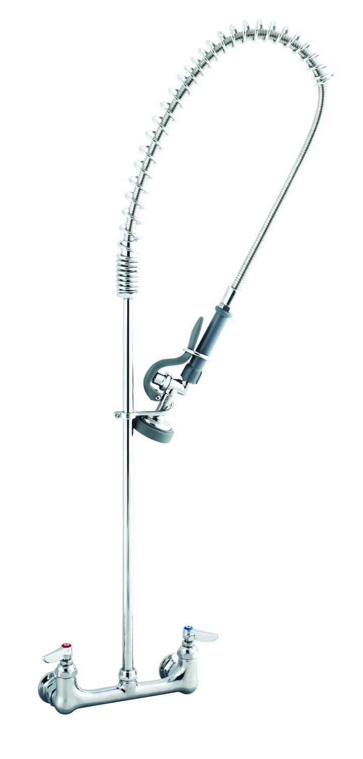 T&S Brass B-0133-CR Easyinstall Pre-Rinse Spring Action Cerama Cartridges with Wall Mount Base and 8-Inch Centers