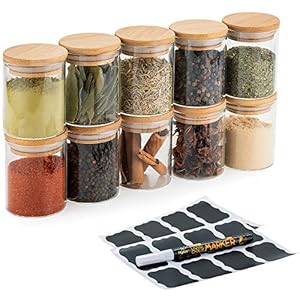 Deco Haus Luchtdichte Voorraadpot met Bamboe Deksels, Set van 10 Potten voor Specerijen, Suiker, Koffie, Thee, Kruiden…