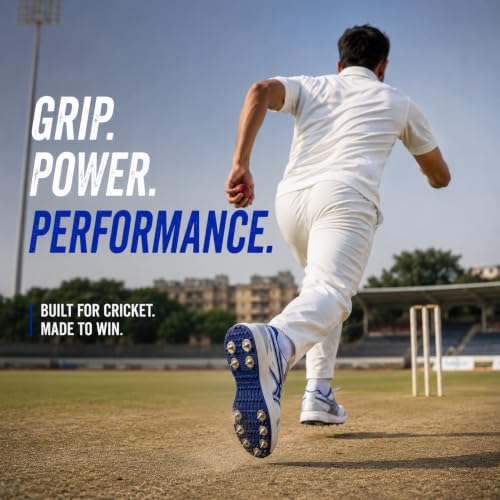 Image of Pro ASE Lightweight Cricket Shoes - Durable & Comfortable | Ideal for Turf, Ground & Hard Surfaces | Allrounder Design with Metal Spikes, Velcro & Superior Grip | White, Blue, Green, Red