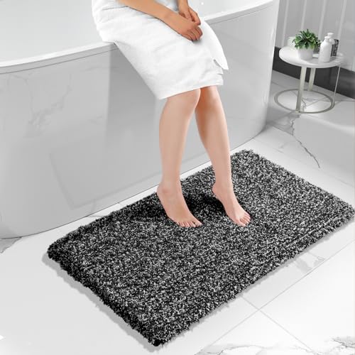 Yimobra Bathroom Runner Rug 47x24, Non Slip Washable Bath Mat, Black&White