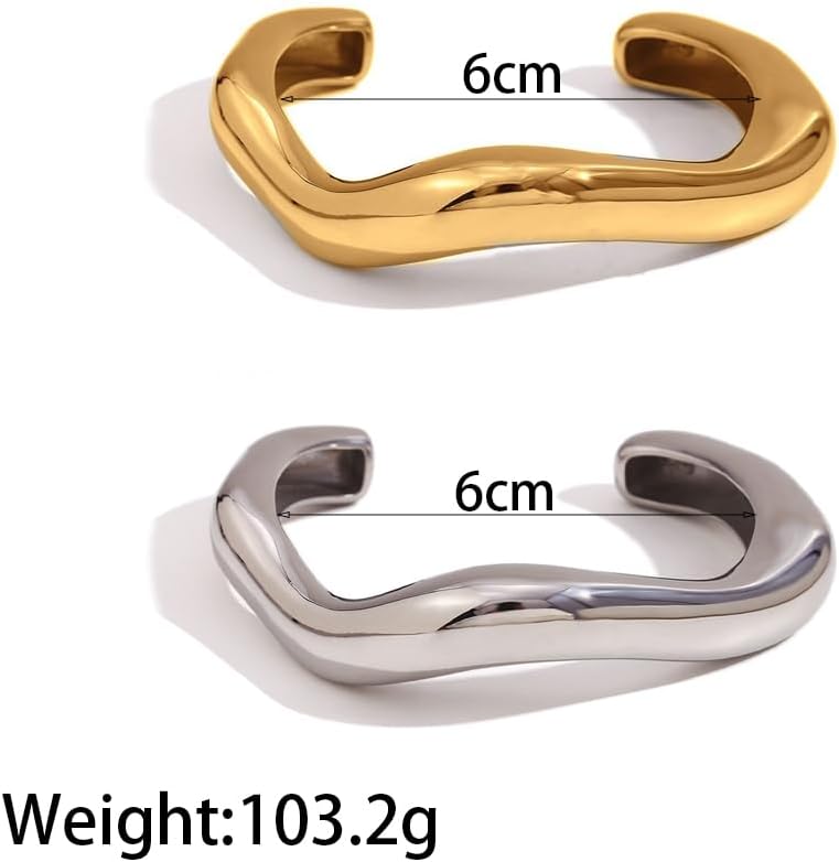 GIGB PBDK Chunky Gold Bangle Bracelets for Women,Trendy Thick Mixed Metal Bracelet Set Stack Wave Statement Bracelets,Charm Everyday Jewelry Accessories Gift - Image 3