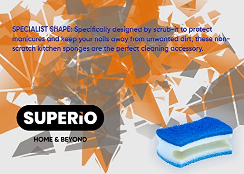 Image of Non-Scratch Scrub Sponge with A Comfortable Grip, Heavy Duty Duel Sided Kitchen Scrubber Sponge Cellulose Scrub Sponge, Scratch Free, with Scouring Pad Set, 1 Sponge, Blue