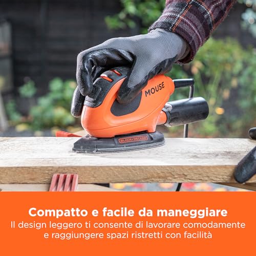 Black+Decker, Nuova Levigatrice Mouse Multifunzione 55W: Impugnatura Gommata, VelocitÀ 11.000 Giri/Min (22.000 Oscill./Min) - Dimensioni Piastra Orbitale 95X134Mm. BEW230BC-QS - 3