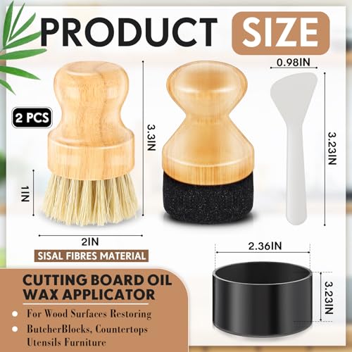 Qinyoung 2 Pcs Cutting Board Oil Applicator Set Bamboo Wax Applicator with Sisal Fiber and Sponge for Mineral Oil Board, Wooden Worktops, Butcher Blocks, Utensil Care(Classic)