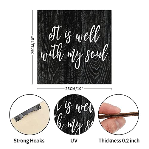Tollyee Wooden Printed Sign With Saying It Is Well With My Soul Wood Plaque Sign Wall Hanging Positive Word Quote Wood Sign For Home Cabin Front Door Outdoor Decoration 10X10In #TOP6