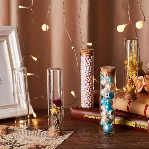 Image of BENECREAT 10 Pack 60ml Glass Test Tube with Cork Stopper Clear Flat Mini Glass Bottles Jars for Lab, Party Favors, Candy, Spices, Beads