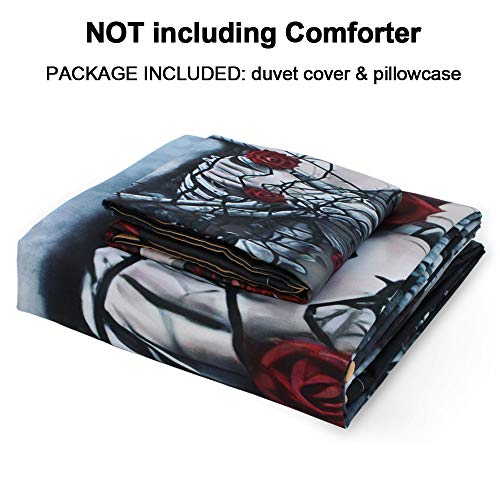 Zhh Skull Duvet Cover King Size Set Goth Halloween Themes Bedding Set (1 X Quilt Cover, 2 X Pillowcases) #TOP6