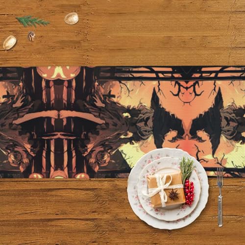 Chemin de table imprimé horreur d'Halloween lavable pour buffet et repas