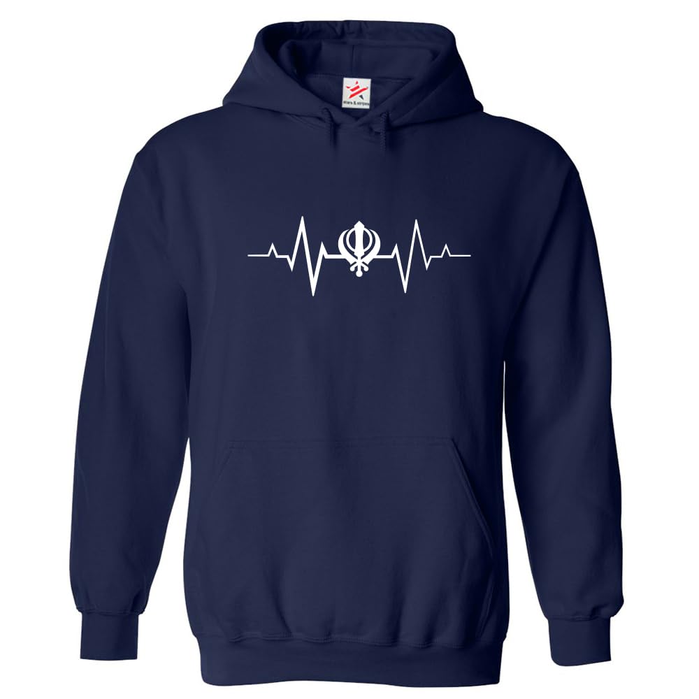 Stars and Stripes Sikh Khanda Sword Spiritual Sikhism Religious Sign Print Unisex Adult Pullover Hoodie (L, Navy Blue)