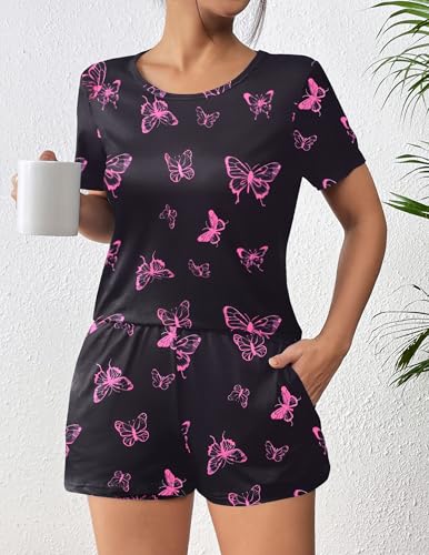 Image of Ekouaer Women's Pajama Sets Short Sleeve Pjs 2 Piece Top and Shorts Sleepwear Comfy Soft Lounge Sets with Pockets