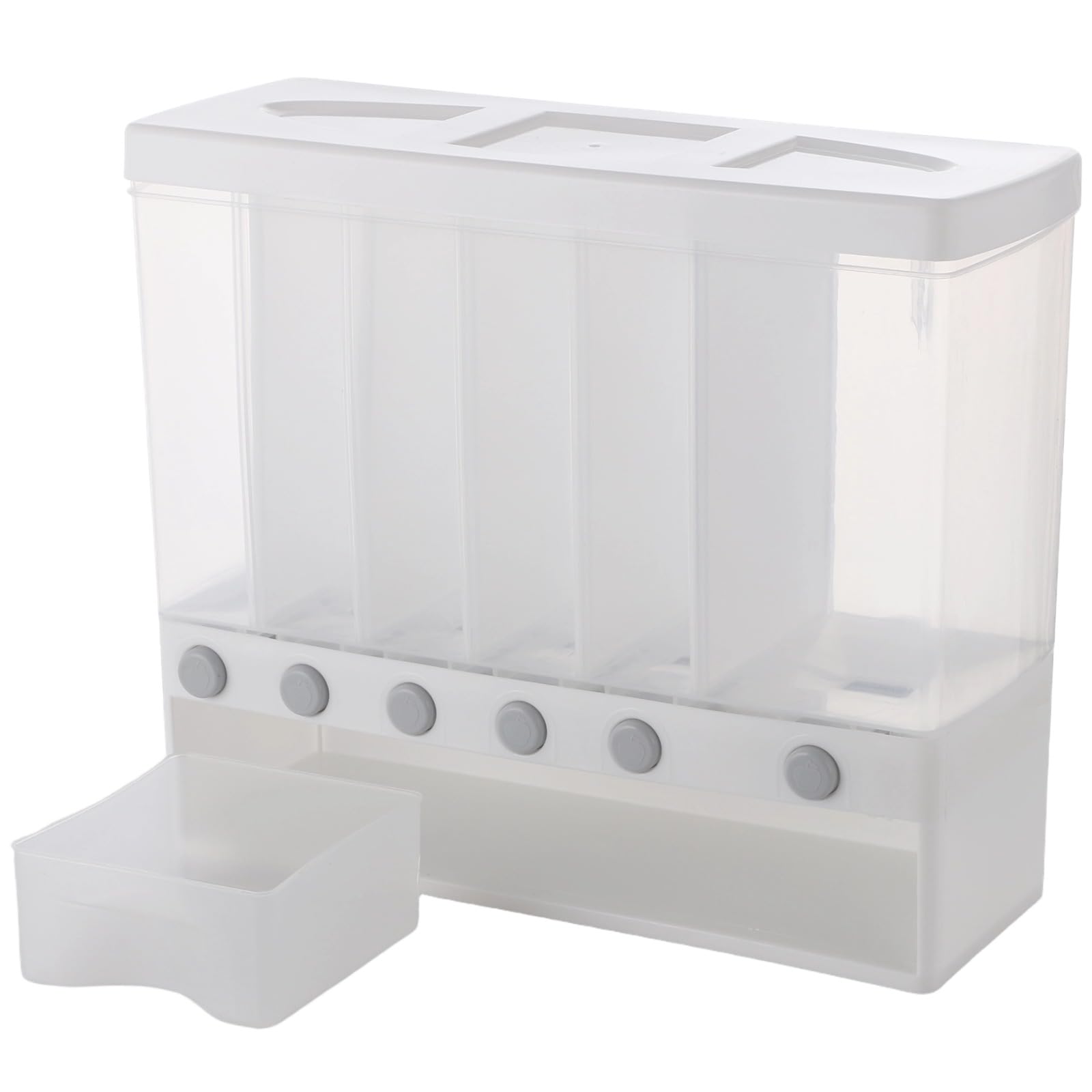Wandmontierter Reisspender mit 6 Fächern, 10 kg Kapazität, für trockene Lebensmittel, Müsli, mit Druckknopf, quantitativer Ausgabe und transparenter Schublade, für Küche und Speisekammer