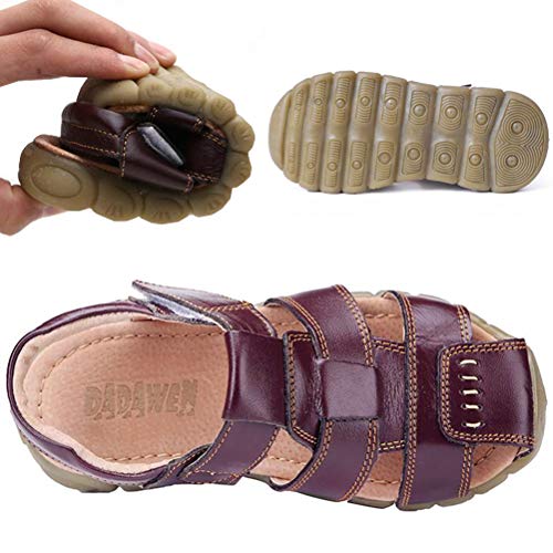 Dadawen Boy's Girl's Leather Closed Toe Outdoor Sport Sandals (Toddler/Little Kid/Big Kid) Brown Us Size 11 M Little Kid #TOP3