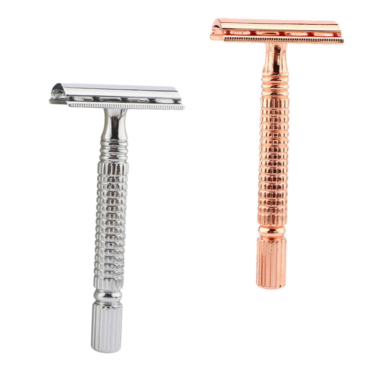 FOMIYES Face Beard Shaver Set 2 Pcs Manual Razor Double Edge Razor Blades Wet Shaving Tool for Men Sealed Cutter Head Washable Design