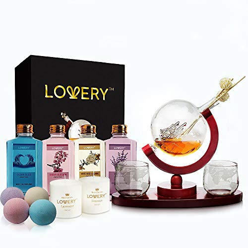 Mother’s Day Gift - Whiskey-Wine Globe Decanter + Spa Essentials Gift Set, 20