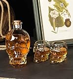 Glass Skull Decanter,750 ML Whiskey Decanter Set with 2 Skull 3 oz Glasses for Halloween Themed Part