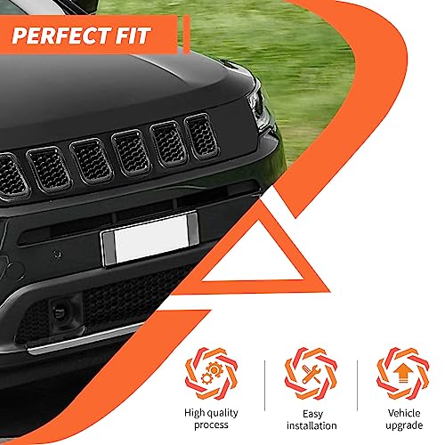 Image of Grill Inserts ABS Carbon Fiber Grille Guards Trim Compatible with Jeep Compass 2021 2022 2023 Trailhawk /Limited /Latitude /Altitude /Sport