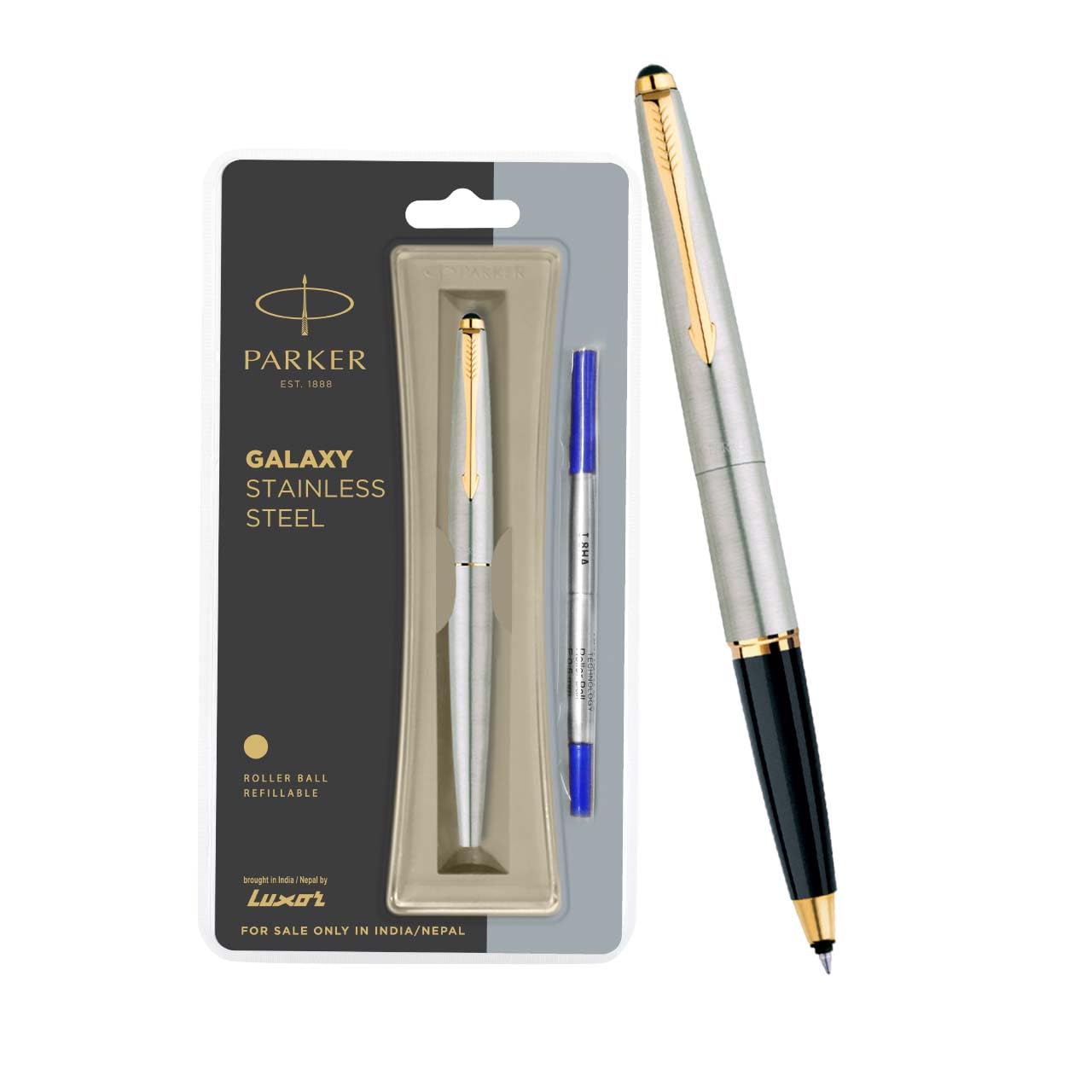 Galaxy Stainless Steel Gold Trim Roller Ball Pen
