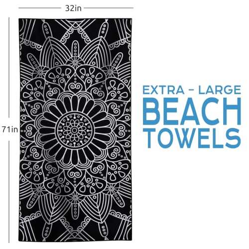 4 Packs Lightweight Thin Microfiber Beach Towel Oversized Quick Dry Compact Sandproof Clearance Towels Sand Free Camping Pool Easy Pack Essentials Women Bohemian Black Purple Turtle Purple Green