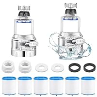 Wasserfilter für Wasserhahn, 2 Stück Wasserhahn Filter, 360° Tap Water Filter mit 3 Sprühfunktion, Wasserfilter mit 6 PP-Baumwollelementen, Wasserhahn Entkalker Aufsatz für Küche Badezimmer