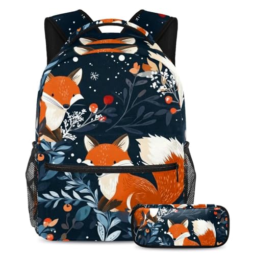 Sac à dos avec trousse à crayons adorable renard de jardin, cartable poétique pour enfant