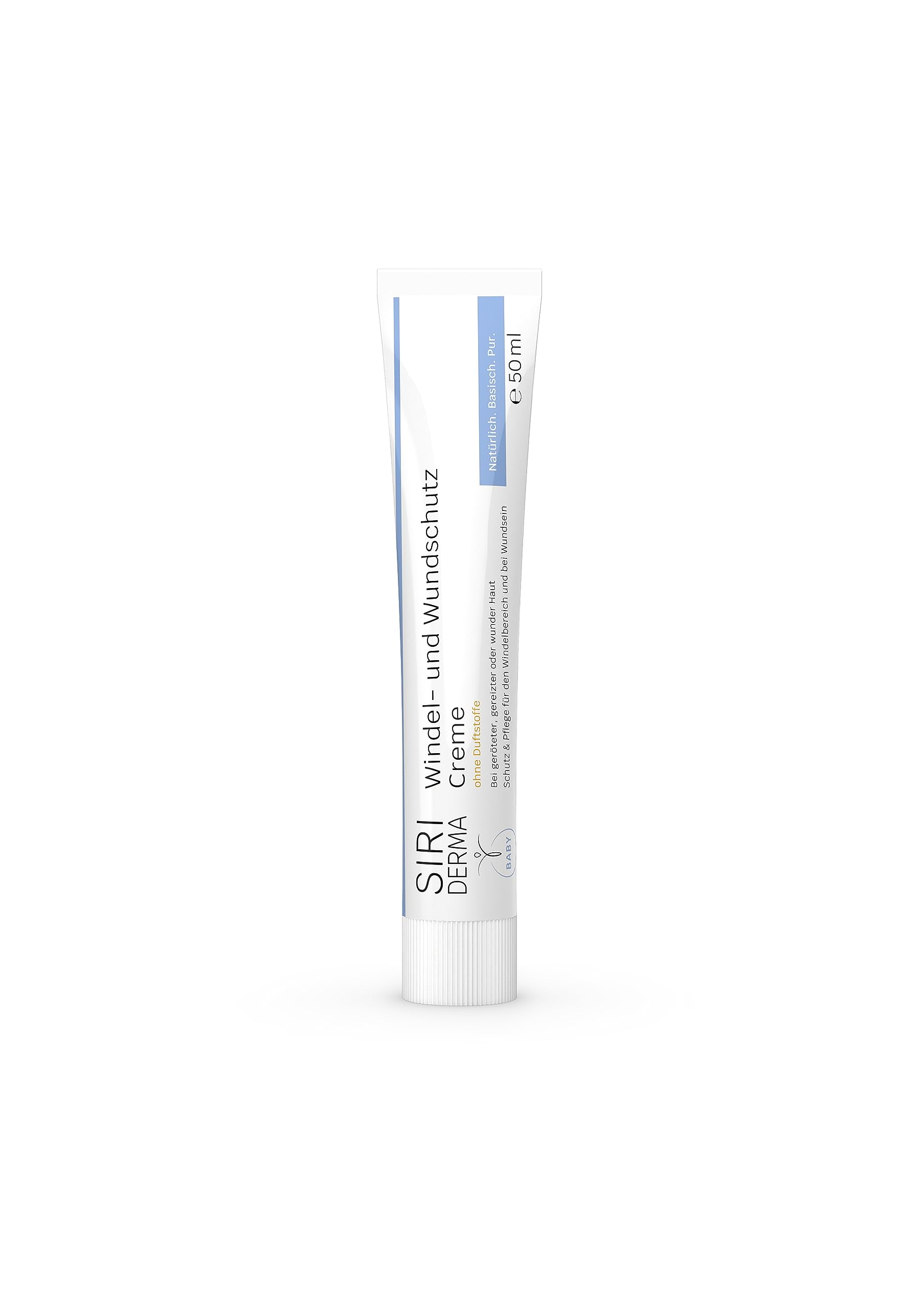 SIRIDERMA Windel- und Wundschutzcreme | Basische Pflege bei wundem Po und Windeldermatitis | Für Babys und Erwachsene (ohne Parfum, 50 ml)