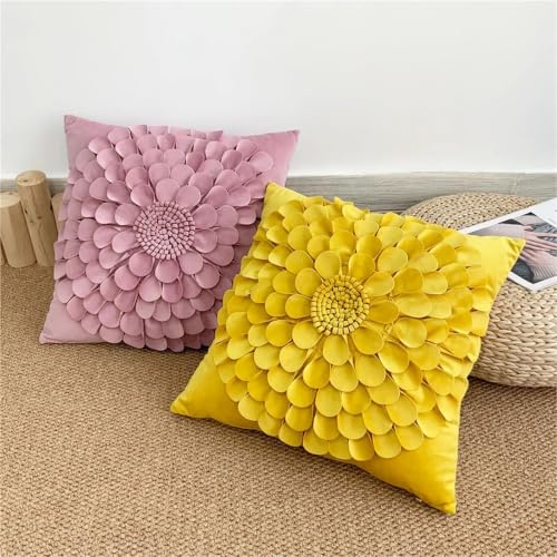 Housse de coussin en velours blanc 45x45 cm avec fleur 3D chic - 7