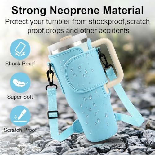 Image of ZIBUYU BrandName 40 oz Water Bottle Carrier Pouch Compatible with 40oz Bottles, Waterproof Water Bottle Holder with Adjustable Shoulder Strap, dust Resistant Travel Carrier Bag for Hiking, Camping,