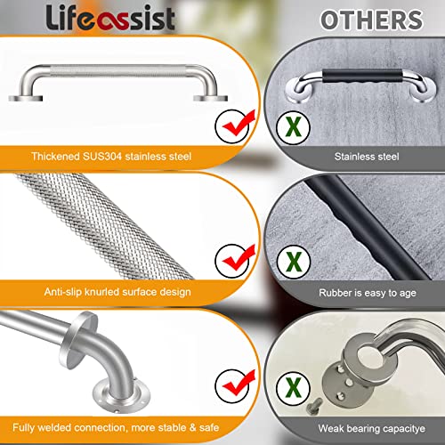 2 Pack Shower Grab Bar With Knurled Anti-Slip Grip 18 Inch Ada Compliant 500Lbs Supporting With Concealed Screws 304 Stainless Steel Brushed Nickel Handicap Bars For Bathroom #TOP1