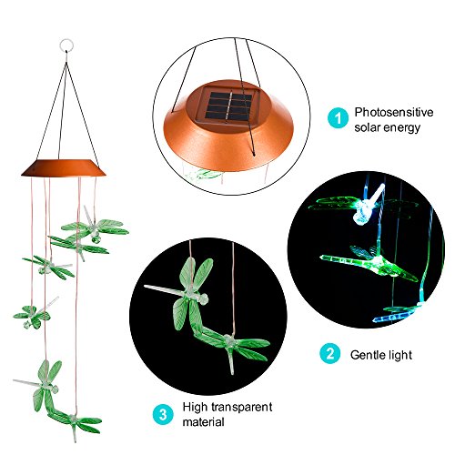 Xxschy Led Solar Dragonfly Wind Chimes Outdoor - Waterproof Solar Powered Led Changing Light Color Six Dragonflies Mobile Romantic Wind-Bell For Home, Party, Festival Decor, Night Garden Decoration #TOP1