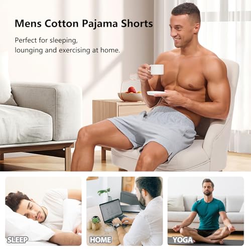 Image of AMY COULEE Mens Lounge Shorts 4 inch Pajama Lightweight Cotton Sleep Bottoms with Pockets