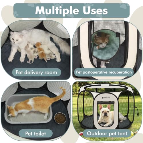 Image of Dog Cat Playpen Indoor Outdoor for Puppy Pet Dog Cat Recovery After Surgery | Dog Tent Crates Cage Indoor /Outdoor, Portable Pop Up Kennel with Carrying Case for Travel (White with Pad, Medium)