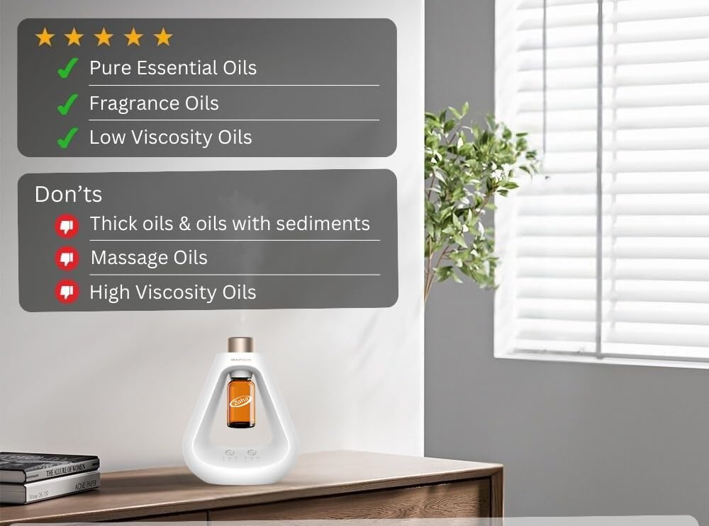 Misty Waterless Diffuser (500 Sq Ft Coverage) - Rechargeable Battery Operated - Include 10ml Fragrance Oil