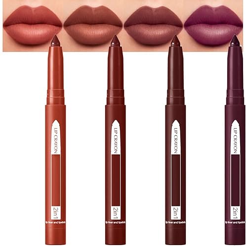 Juego de 4 delineadores de labios retractables de color marrón oscuro, color rojo, nude, marrón oscuro, para mujer, lápiz labial, lápiz labial,