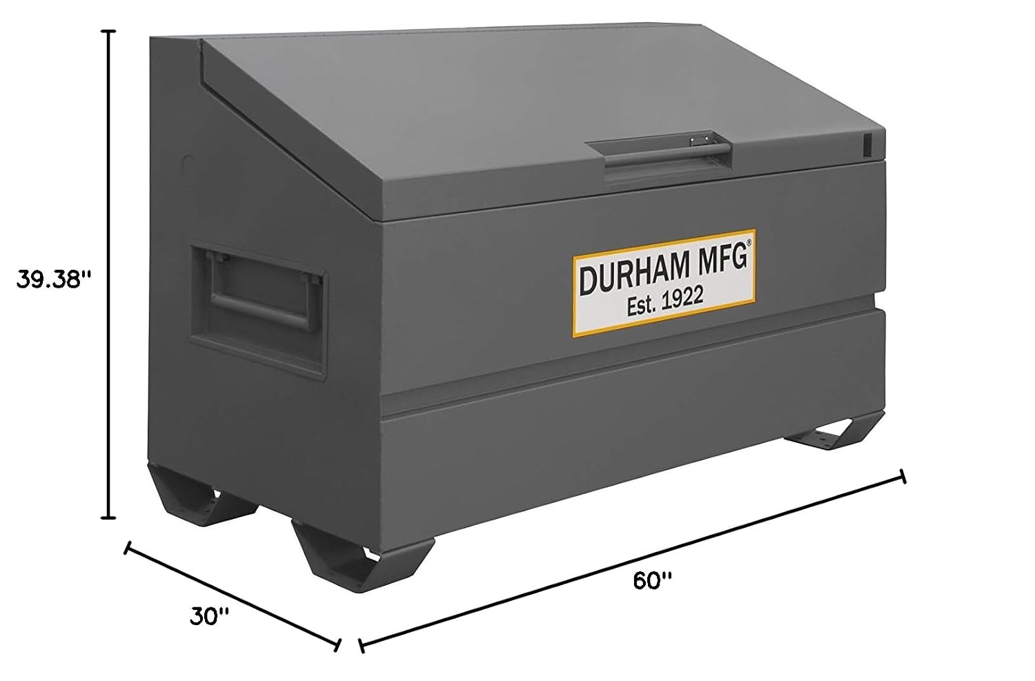 Durham Slope Lid, Jobsite Storage Box, 31 cu. ft, 14 Gauge Steel, 60 x 30 x 39-3/8, Gray