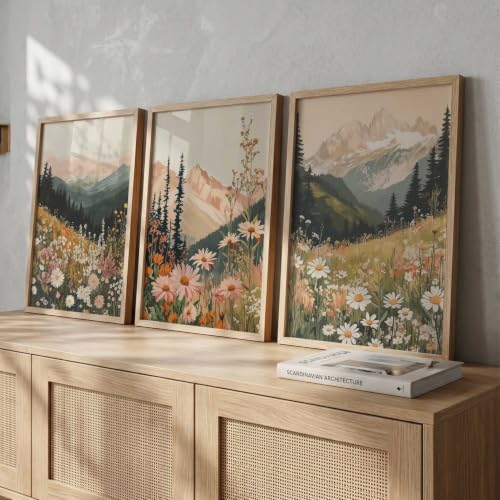 Image of kotart Big Aesthetic Mountains View Wall Art Paintings | Flowers Landscape Framed Painting | Vastu Frames for Living Room Bedroom Wall Decor Set Of 3 (14x20 Inch)