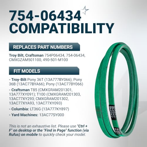 Image of [Upgraded Grip120] BlueStars 754-06434 Deck Belt | Aramid Cord | 1 /2x79.4 | For 36 Inch Deck Troy Bilt 36 Pony 36T Pony 36B Craftsman T85 T100 Mowers - Replaces CMXGZAM501100 490-501-M100