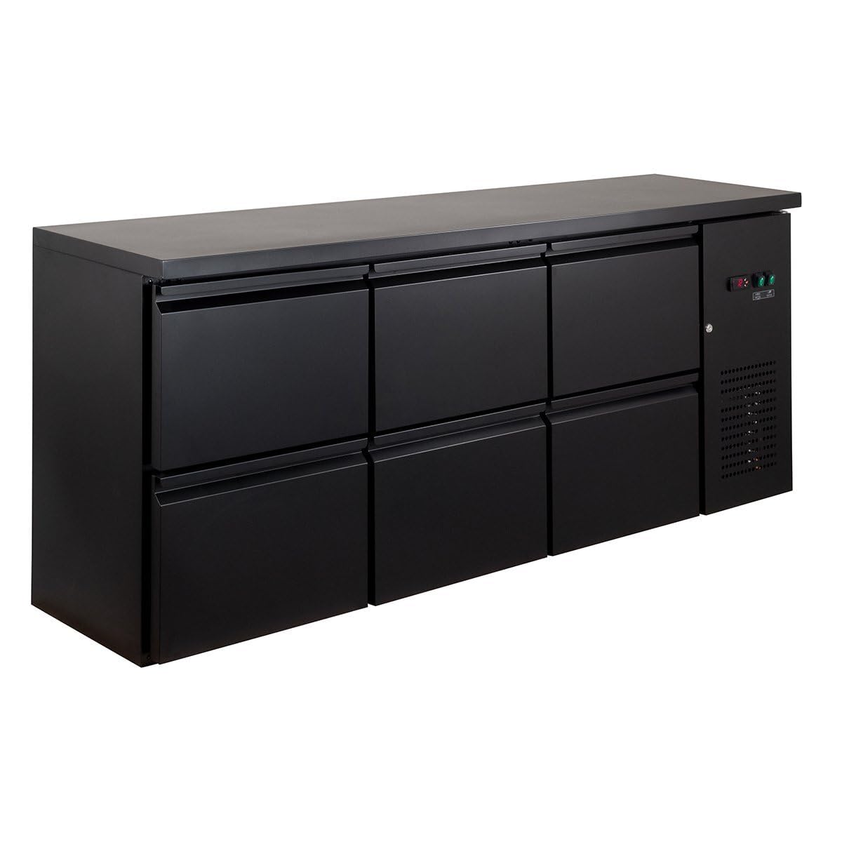 GastroHero Barkühltisch ECO 200x52 cm mit 6 Schubladen Umluftkühlung +2 bis +8 °C Getränkekühltisch Bar Kühlschrank