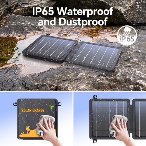 Image of Portable Solar Panel 10W,Waterproof IP65 Foldable Solar Charger Small & Lightweight With Dual USB Outputs(5V /2A Max),Compatible With iPhone,iPad,Samsung For Outdoor Hiking Camping Backpacking