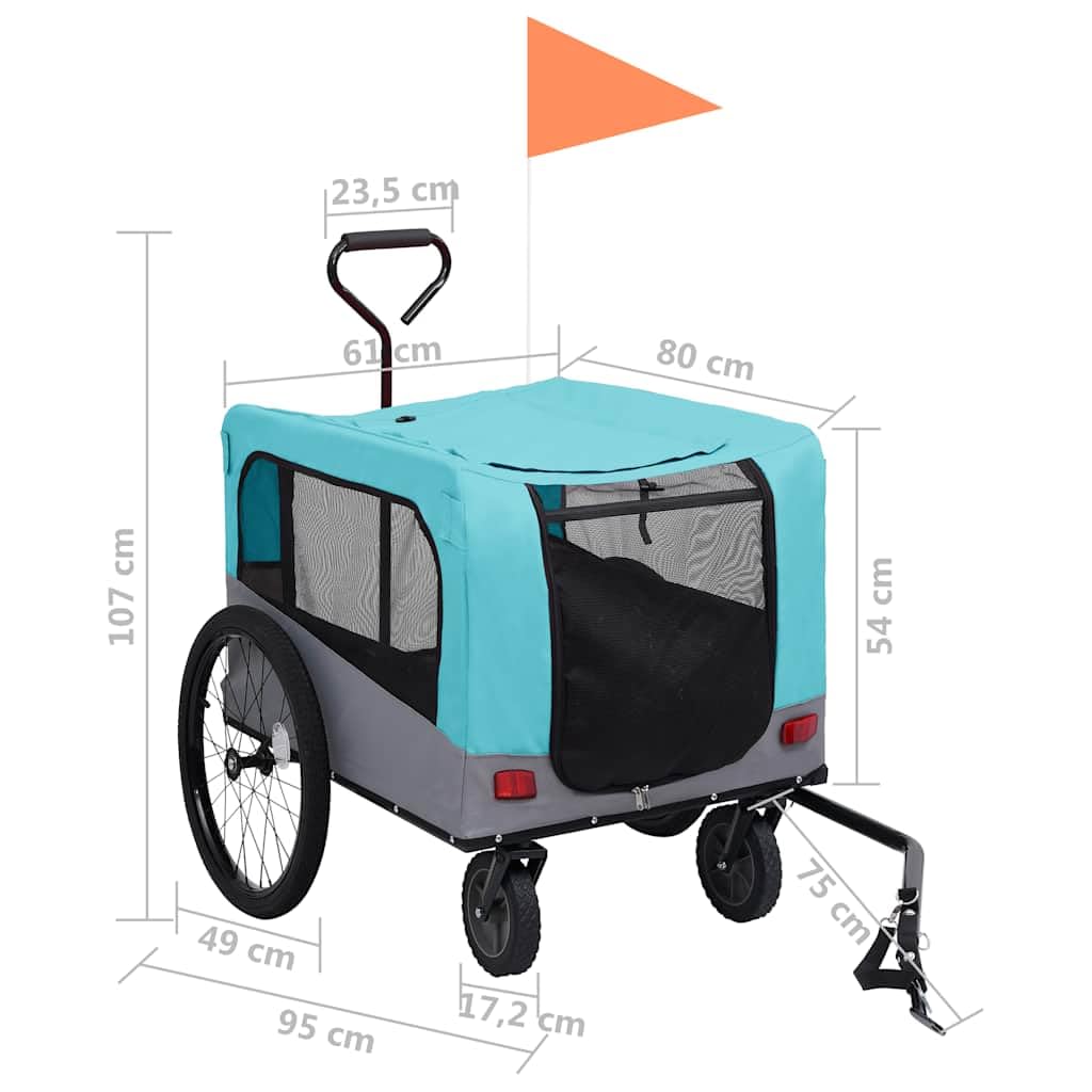 2 in 1 Rimorchio per Bici e Passeggino per Cani Pieghevole e Pieghevole in Tessuto Oxford con Rete Traspirante Sicurezza e Freno per Trasporto Passeggiate Outdoor e Viaggio Blu Grigio