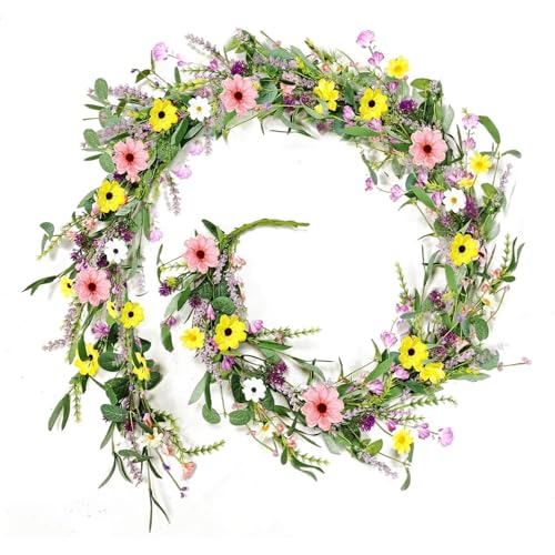 6.5 Ft Summer Flower Vine Garlands Artificial Wildflower Wisteria Lavender Daisy Spring Garland Not Withering Floral Wreath Garland All Year Round Home Decor for Indoor Outdoor Home Wedding Arch