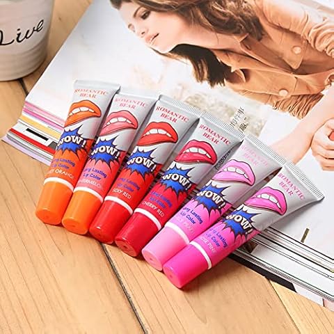 6 Colors Set Tattoo Color Peel Off Mesk Tint Long Lasting Makeup Tatto Lip Gloss Lipstick Waterproof Tear Lip Stain Cosmetic Gift Set for Girls Cover