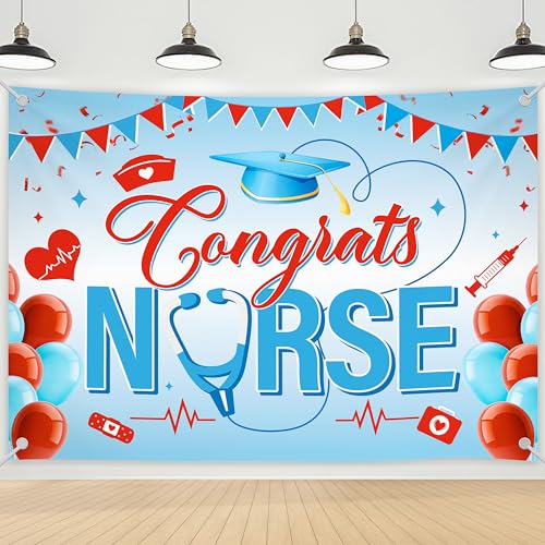 Hzbcxs Congrats Nurse Backdrop Nursing Graduation Decorations Nurse Appreciation Retirement Birthday Party Decorations 7x5ft