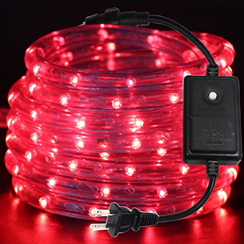 Wisada LED Tube Light, 30 LEDs/m 110V IP65 Waterproof Indoor LED Rope Light Fluorescent Tube, Manual 8 Function Modes Outdoor LED Strip Light for Christmas Birthday Party Decoration [1M|Red]