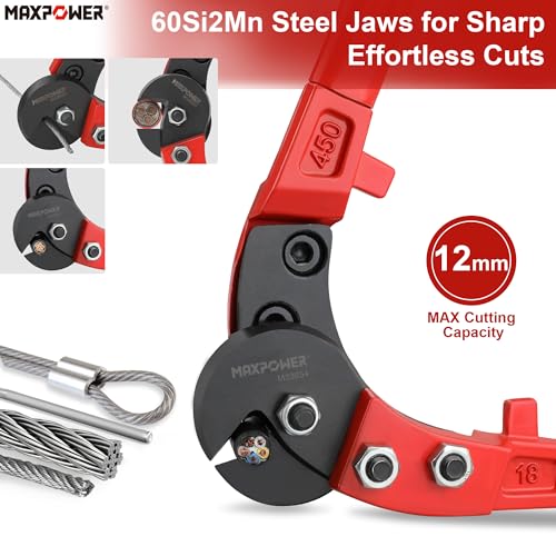 Image of MAXPOWER Steel Cable Cutters, 8 inch Wire Cutter & 18 inch Wire Rope Cutter for Hard Wire Ropes, Stainless Steel Wire Seals Aircraft Bicycle